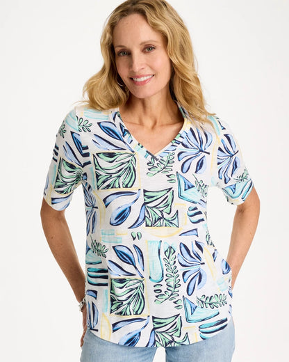 Chico's Palm Cotton Slub V-Neck Tee