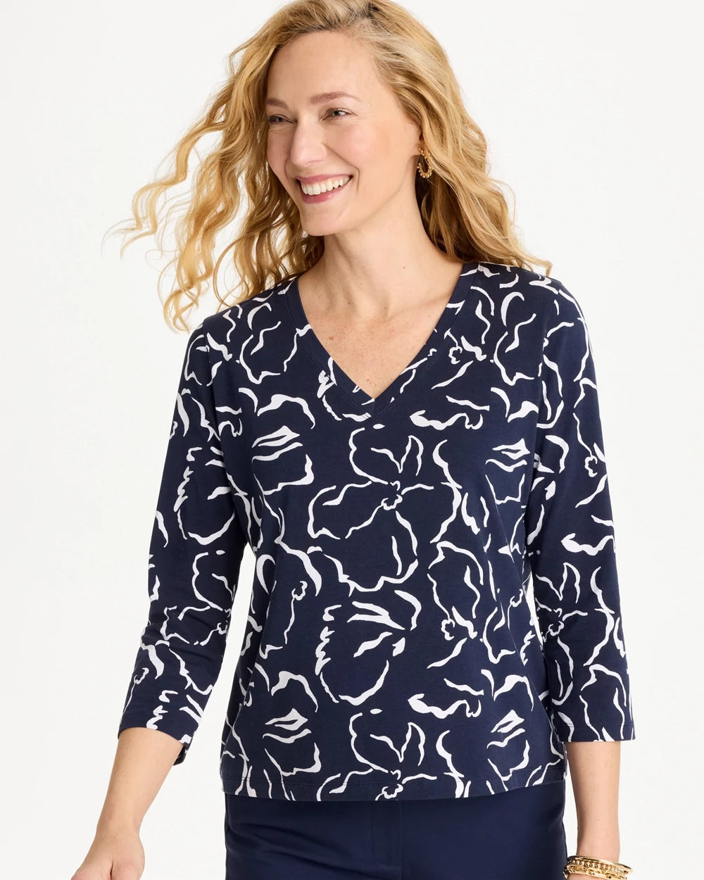 Chico's Maya Cotton Stretch 3/4 Sleeve Tee