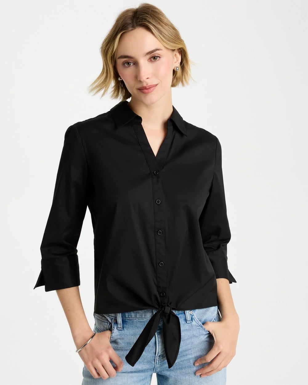 Chico's Poplin Cotton Tie-Front Top