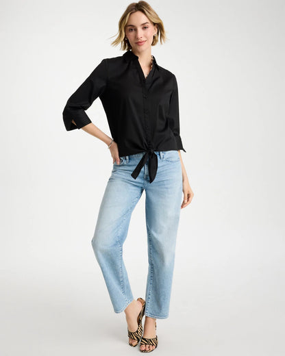 Chico's Poplin Cotton Tie-Front Top