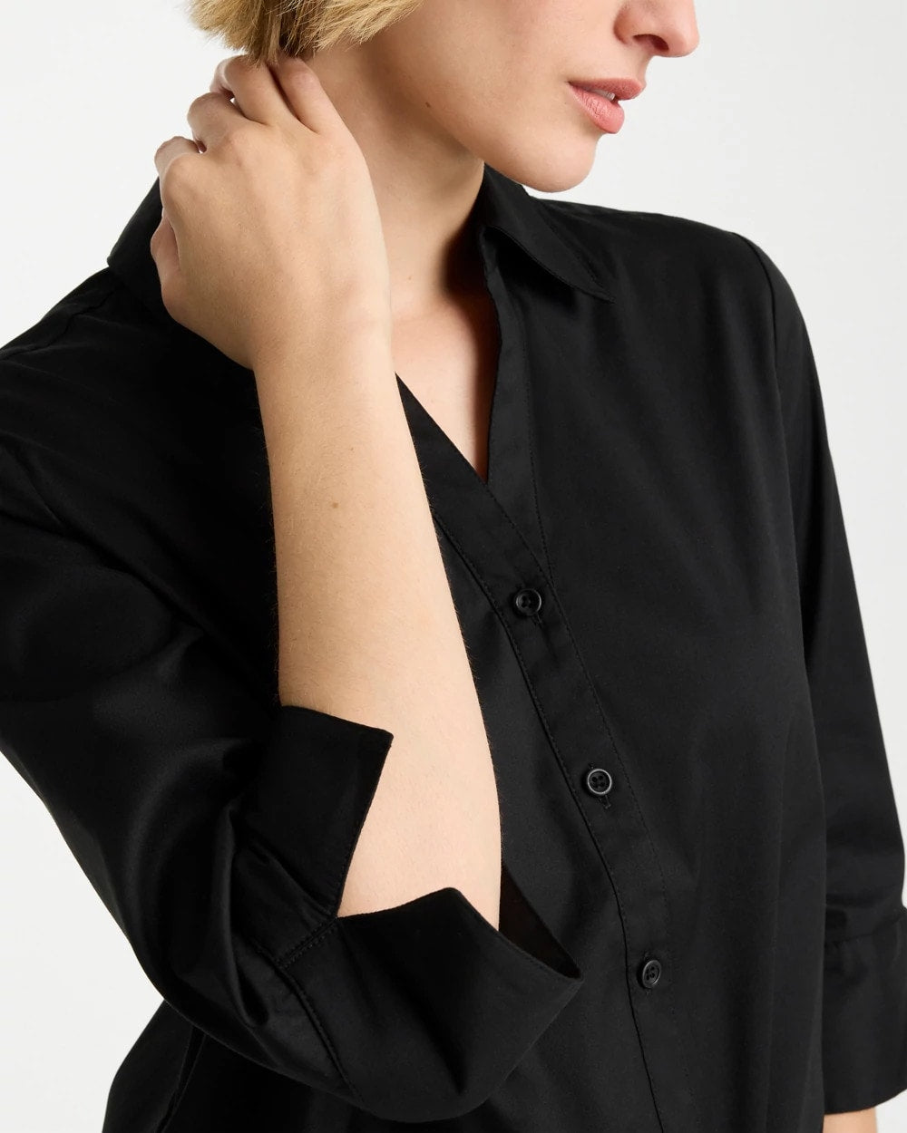 Chico's Poplin Cotton Tie-Front Top