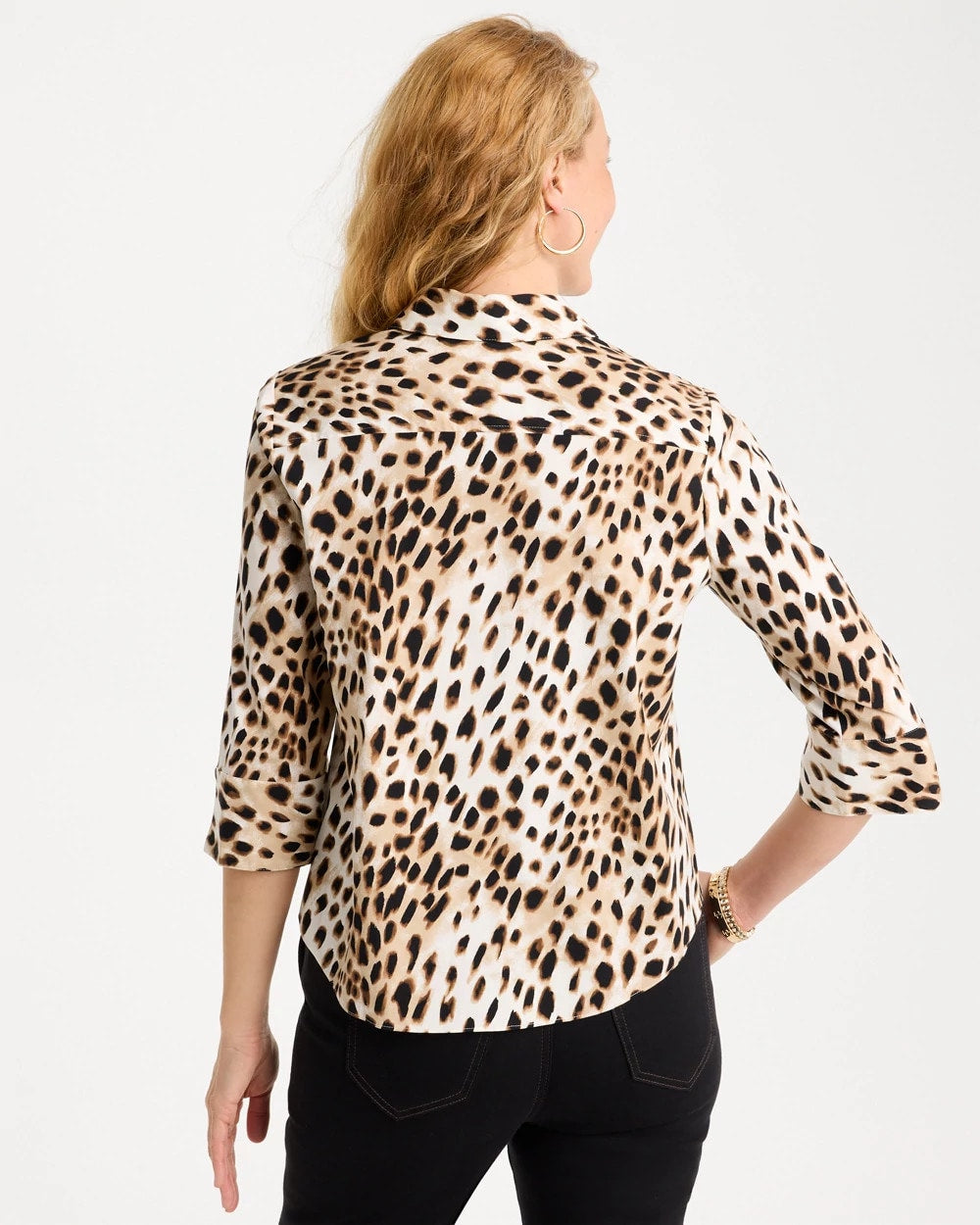 Chico's Poplin Cotton Animal Print Tie-Front Top