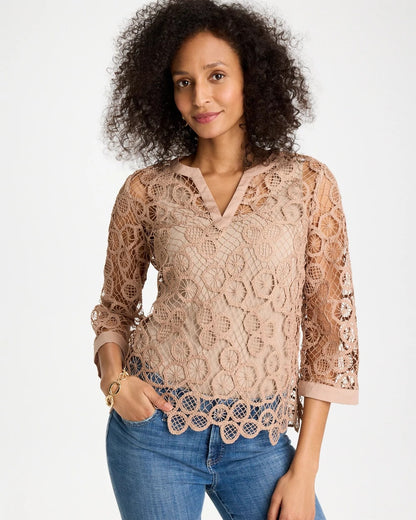 Chico's Mixed-Media Medallion Lace Top