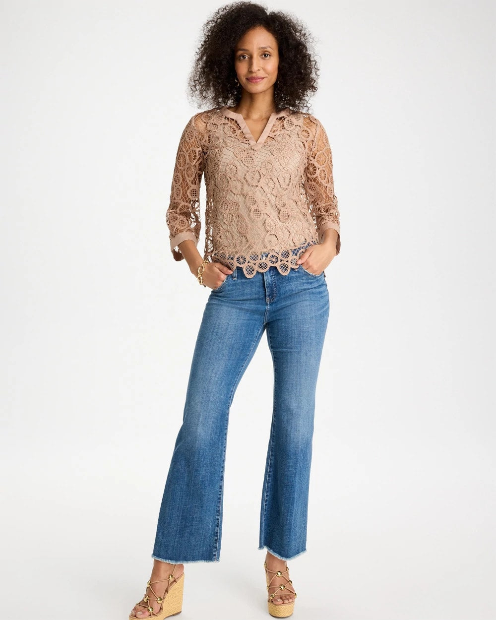 Chico's Mixed-Media Medallion Lace Top