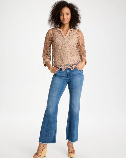 Chico's Mixed-Media Medallion Lace Top