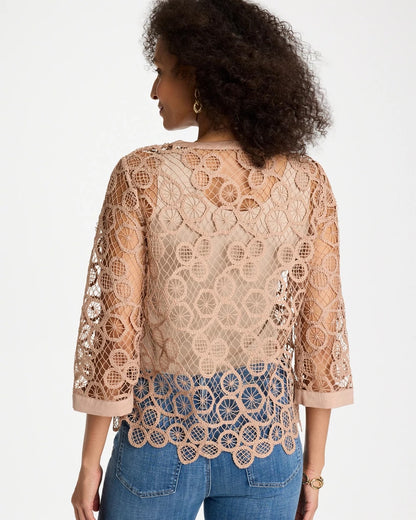 Chico's Mixed-Media Medallion Lace Top