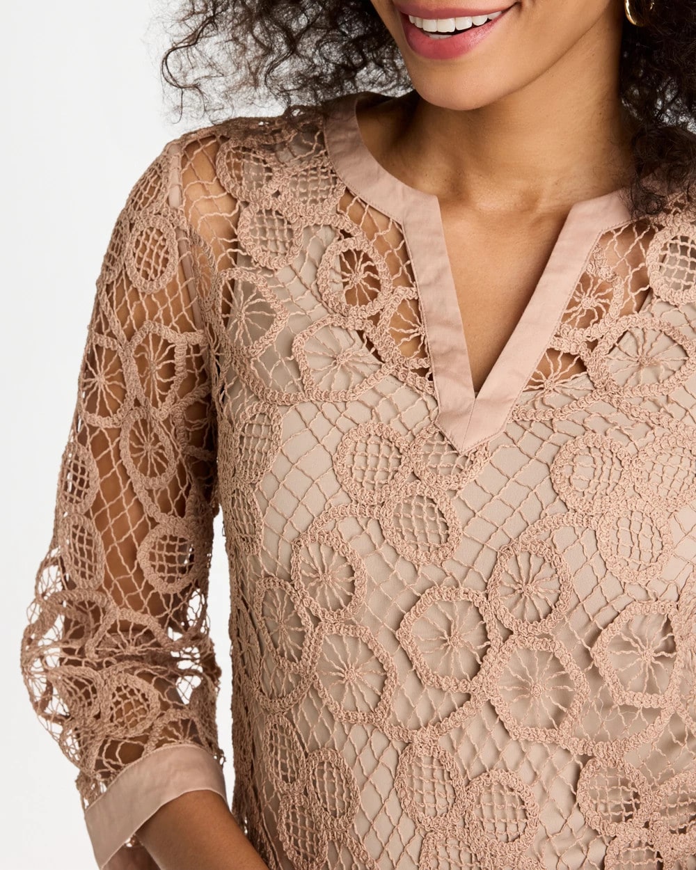 Chico's Mixed-Media Medallion Lace Top