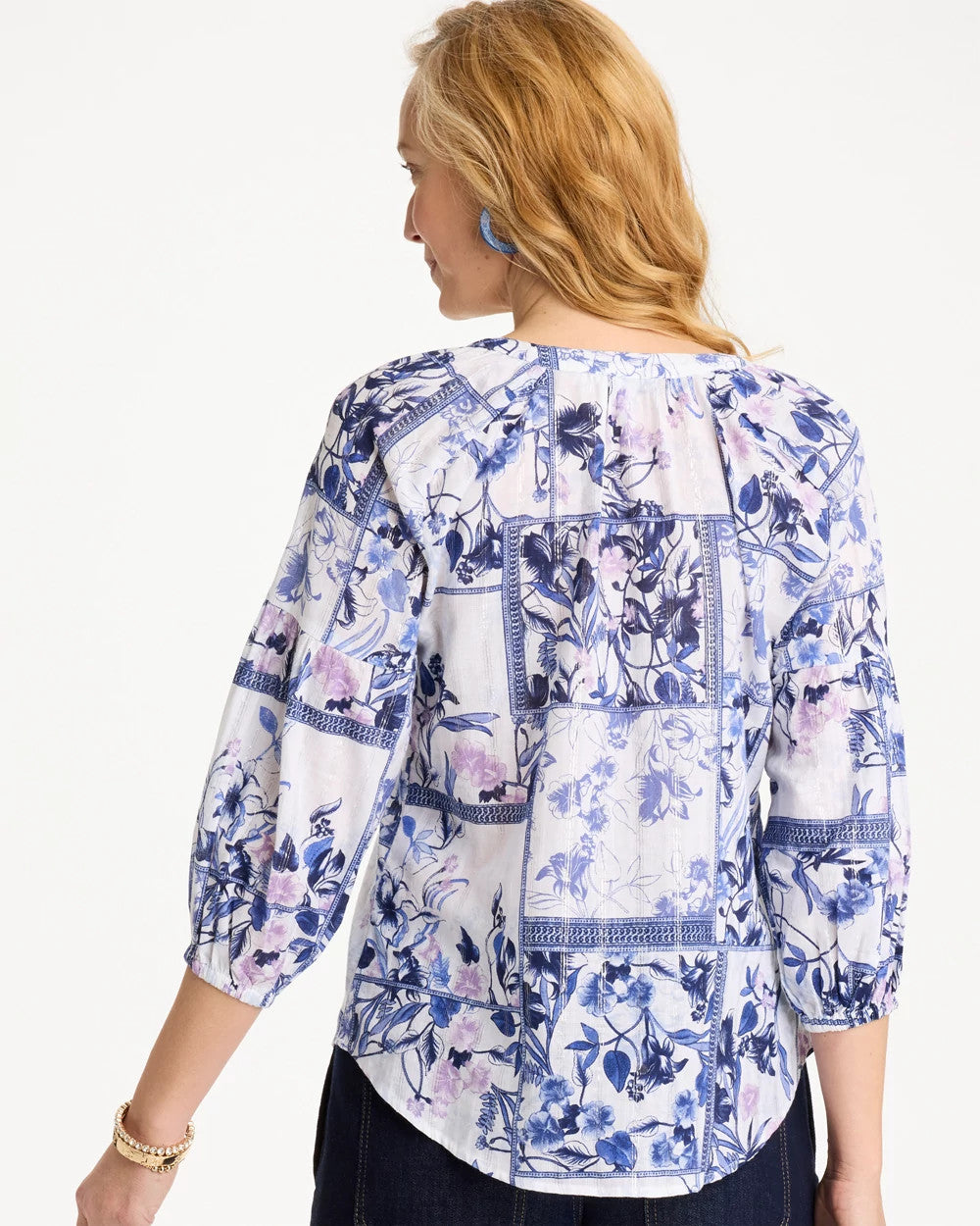 Chico's Cotton Printed Billow Sleeve Blouse