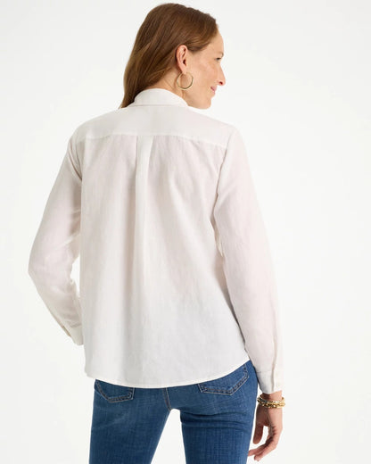 Chico's Linen Flower Embellished Blouse