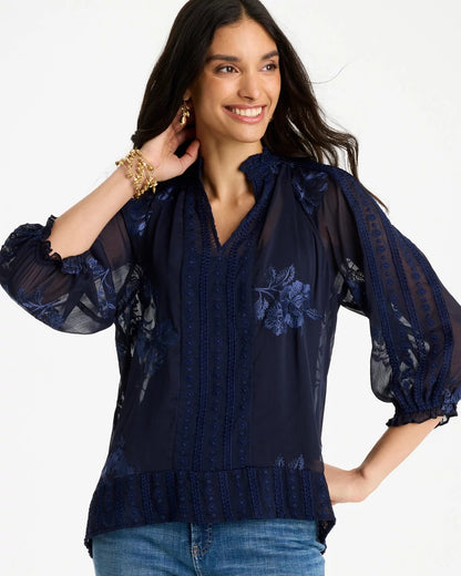 Chico's Embellished Splitneck Blouse