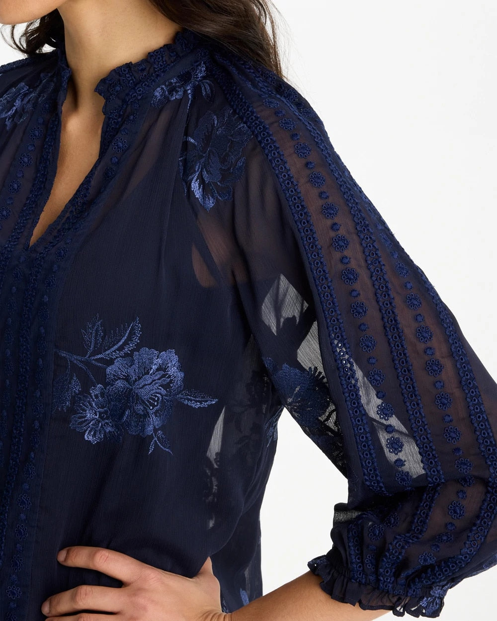 Chico's Embellished Splitneck Blouse