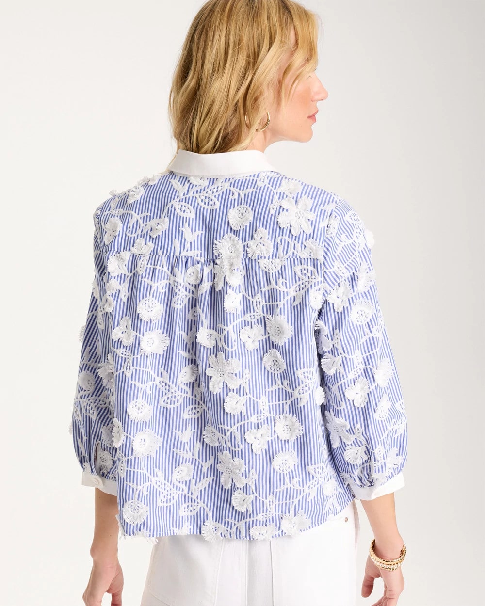 Chico's Cotton 3D Embroidered Striped Shirt