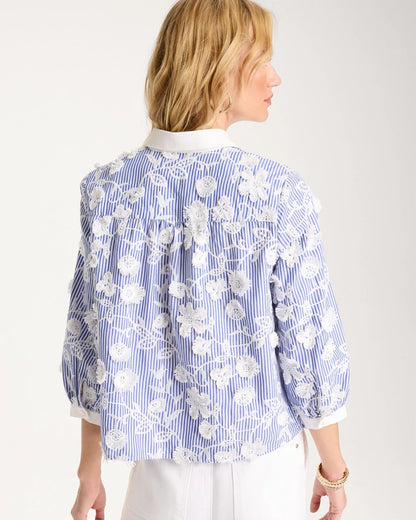 Chico's Cotton 3D Embroidered Striped Shirt