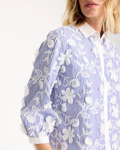 Chico's Cotton 3D Embroidered Striped Shirt