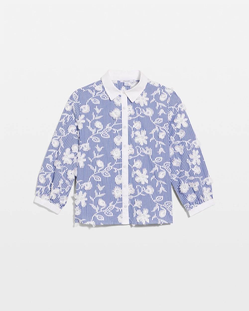 Chico's Cotton 3D Embroidered Striped Shirt