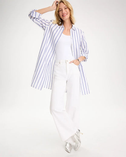 Chico's Linen Metallic Striped Duster Shirt