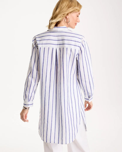 Chico's Linen Metallic Striped Duster Shirt