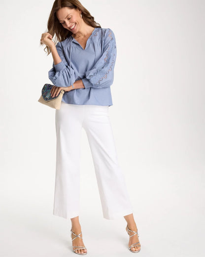 Chico's Chambray Lace Tie-Front Blouse