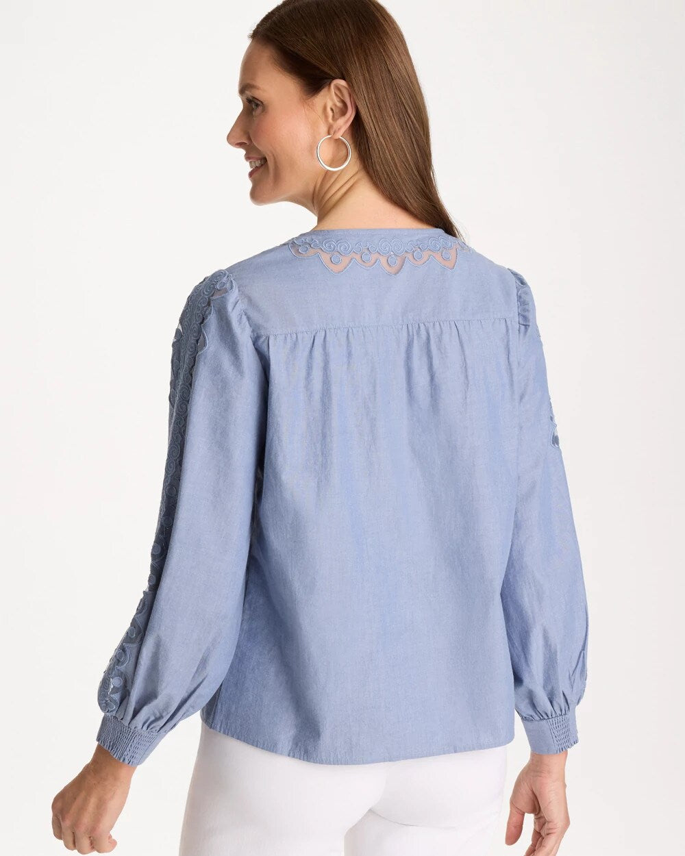 Chico's Chambray Lace Tie-Front Blouse