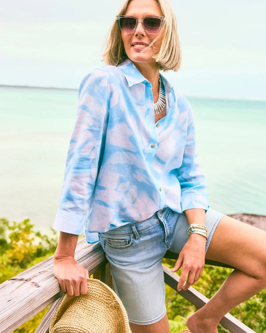 Chico's Tie-Dye No Iron Linen Shirt