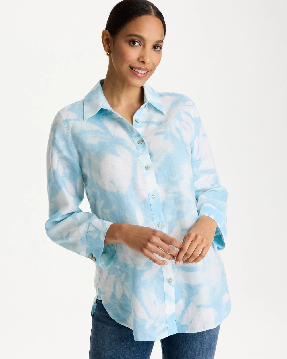 Chico's Tie-Dye No Iron Linen Shirt