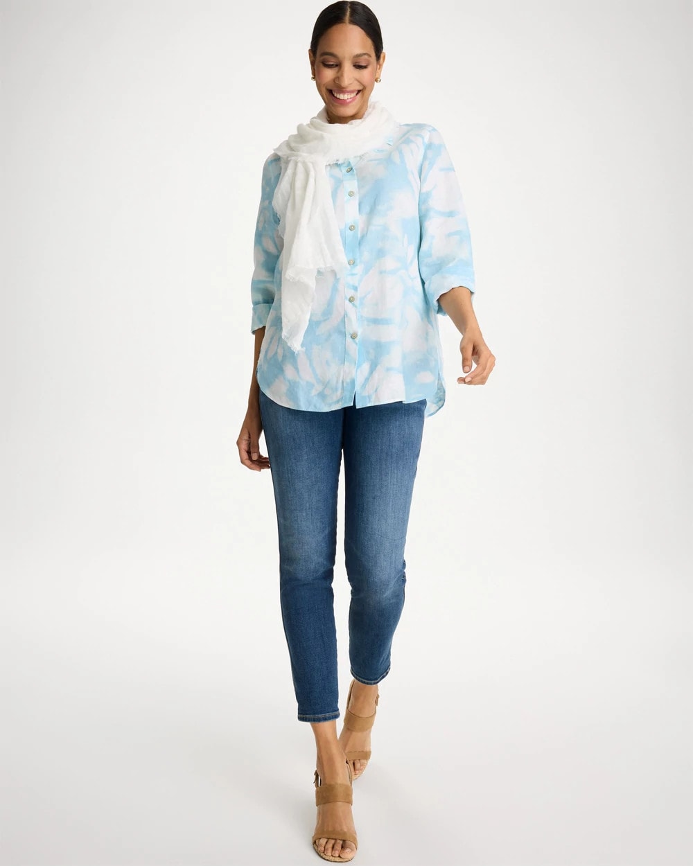 Chico's Tie-Dye No Iron Linen Shirt
