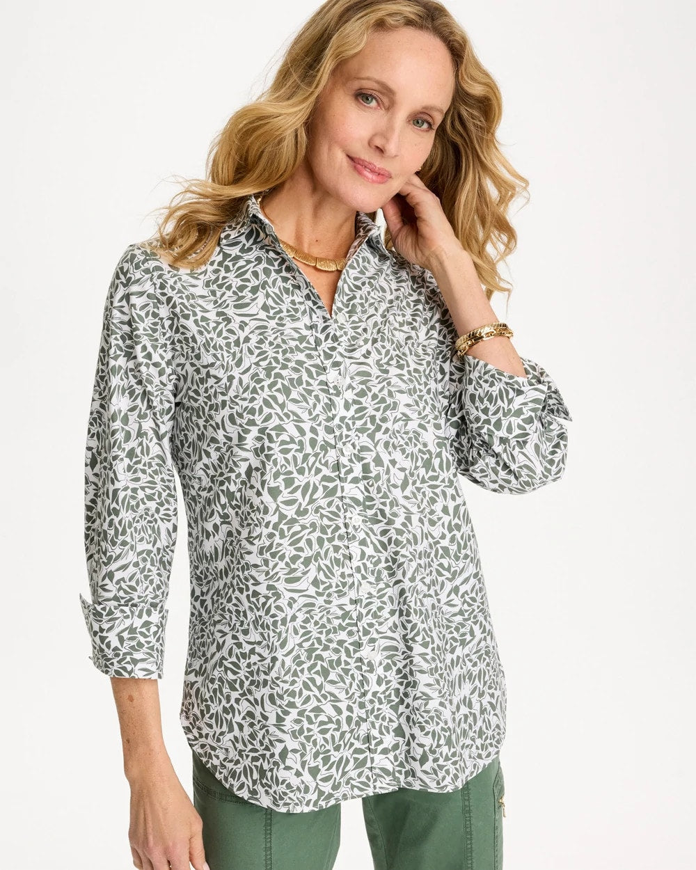 Chico's Printed No Iron Stretch Shirt