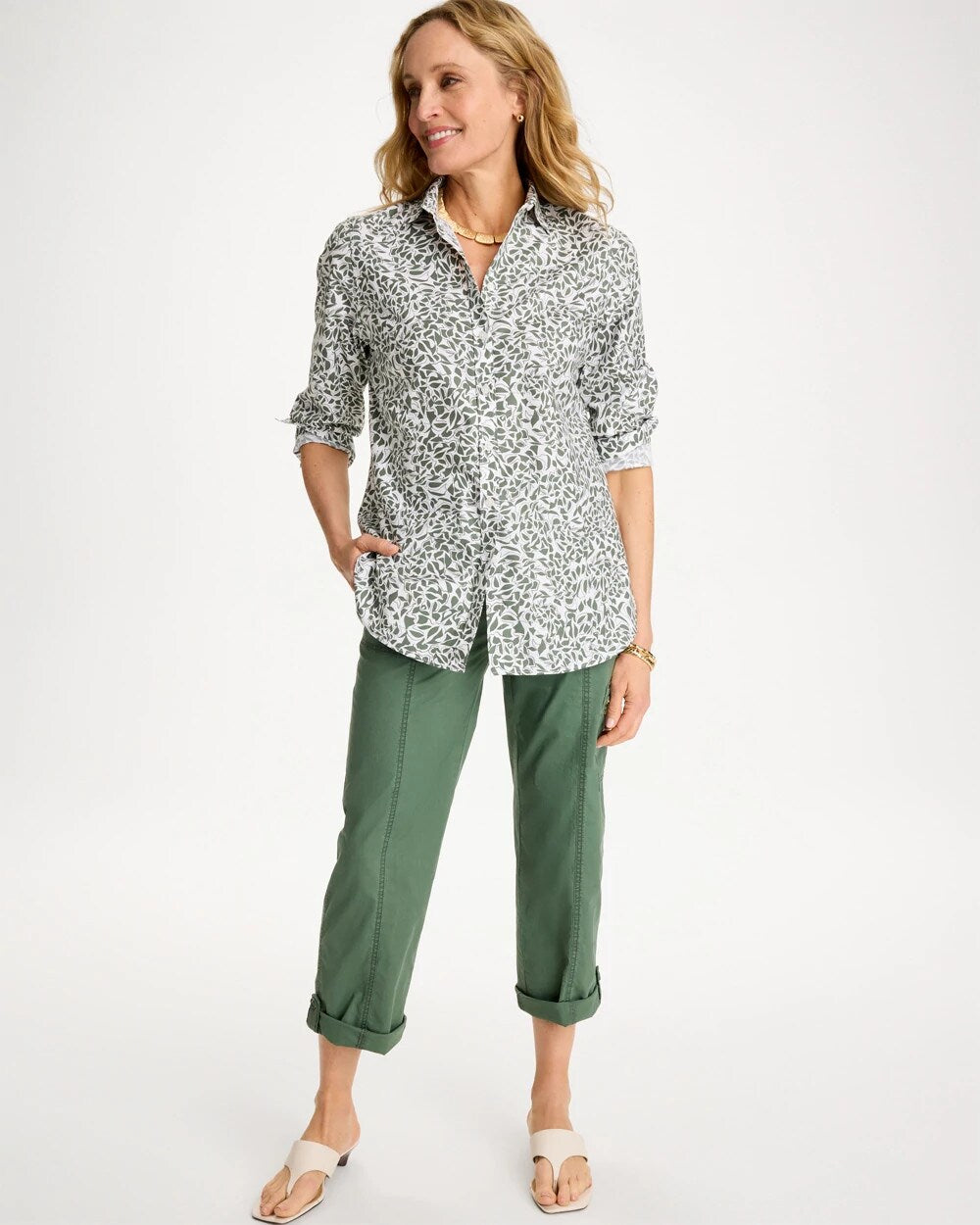 Chico's Printed No Iron Stretch Shirt