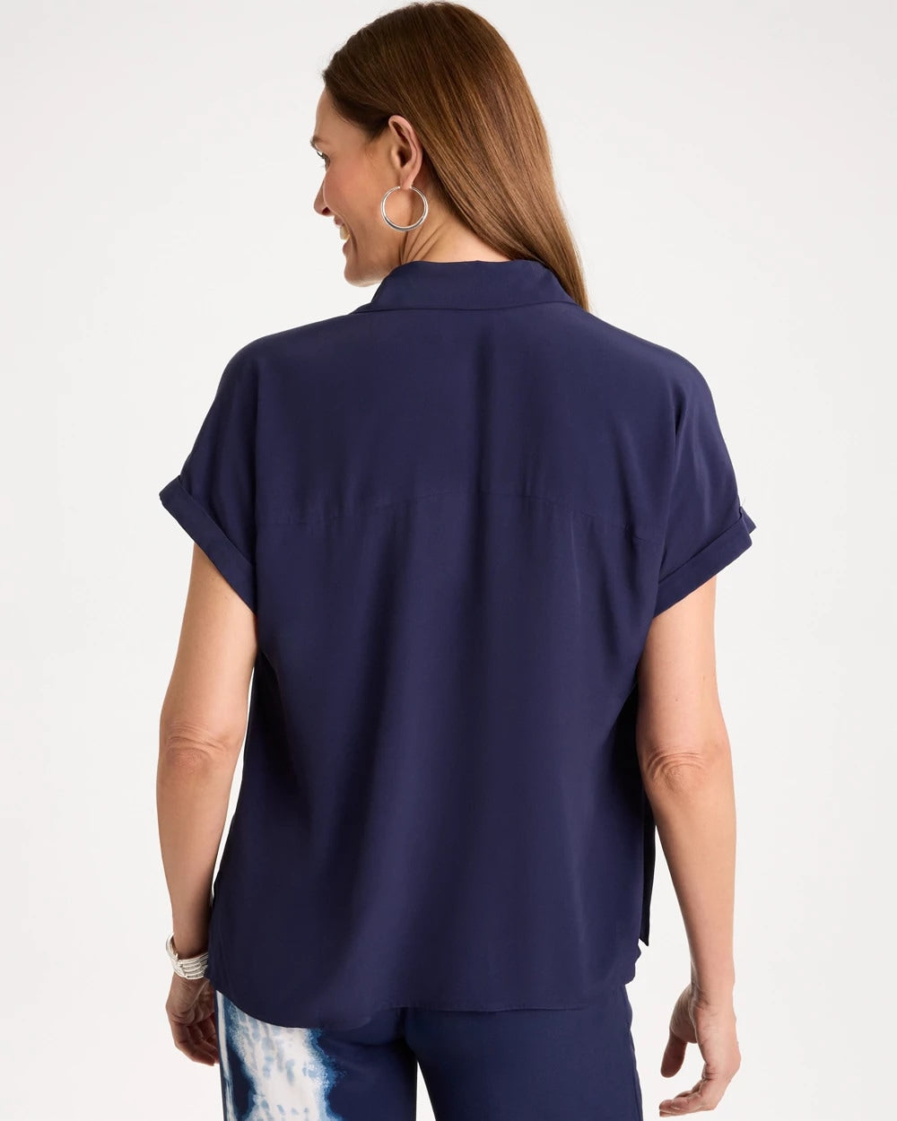 Chico's Faux Silk Henley Colorblock Top