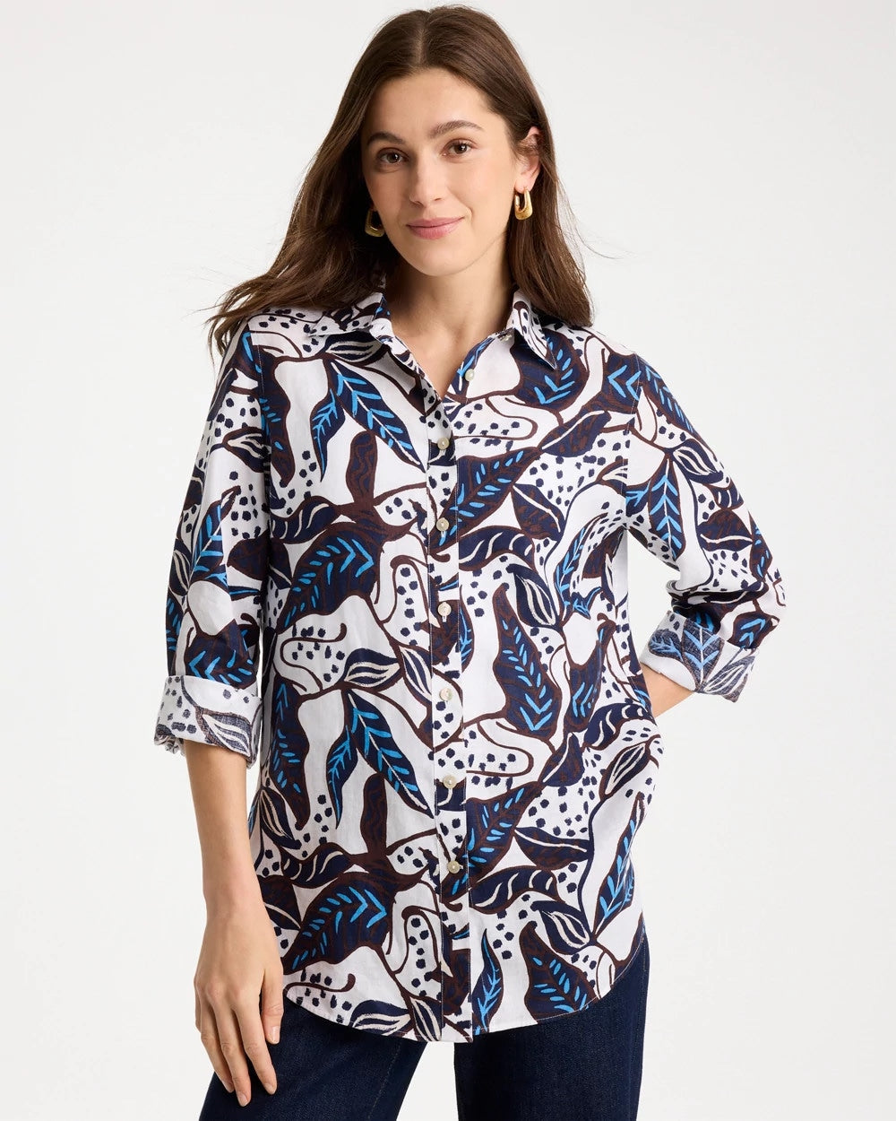 Chico's Printed No Iron Linen Shirt