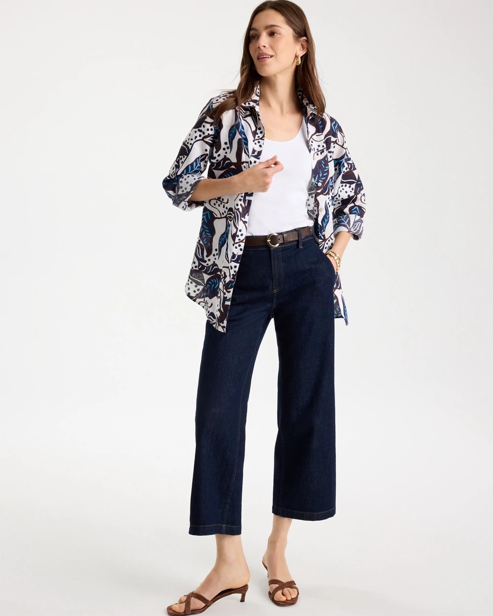Chico's Printed No Iron Linen Shirt