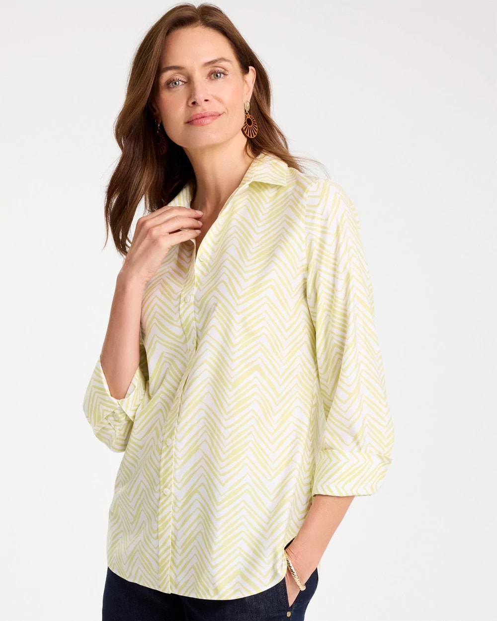 Chico's Chevron No Iron Stretch Shirt