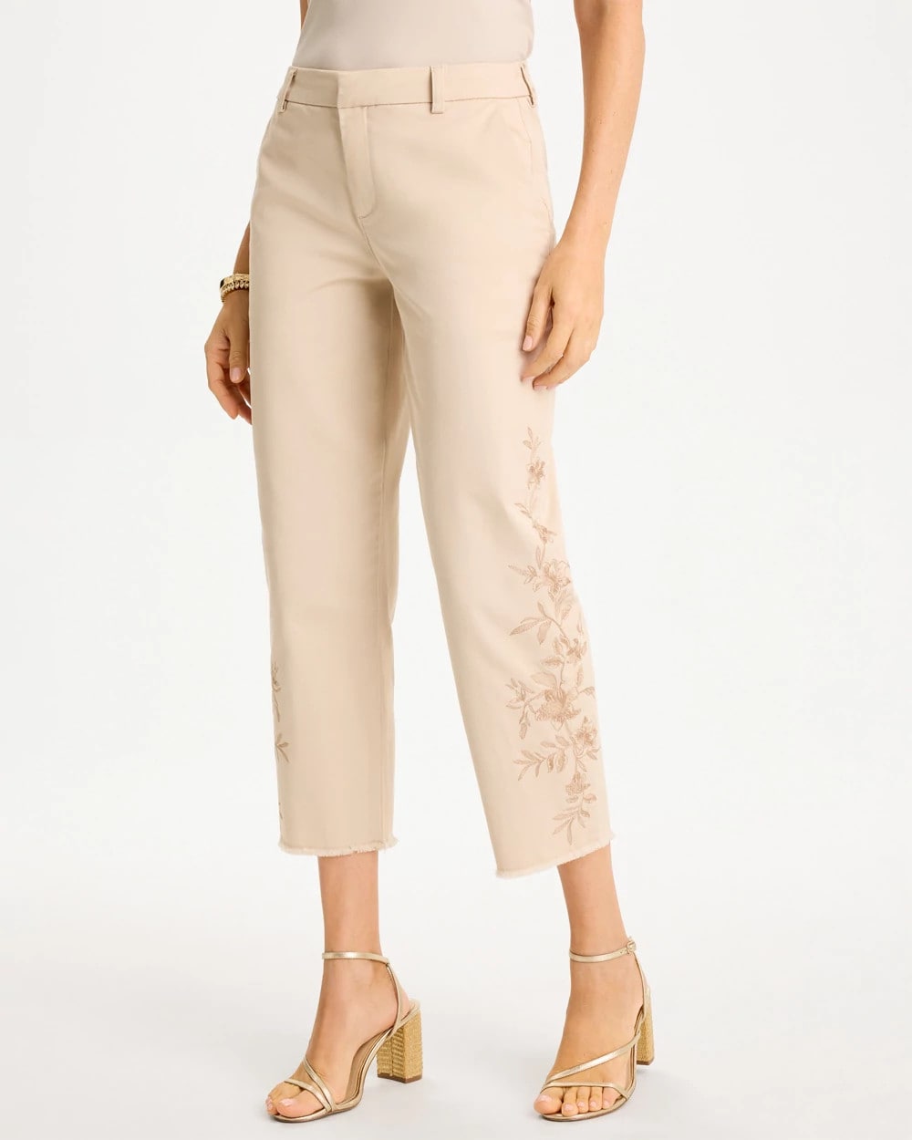 Chico's Relaxed Embroidered Fray Crop Pant