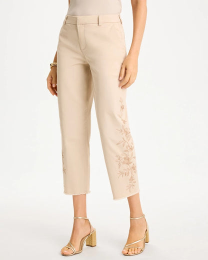 Chico's Relaxed Embroidered Fray Crop Pant