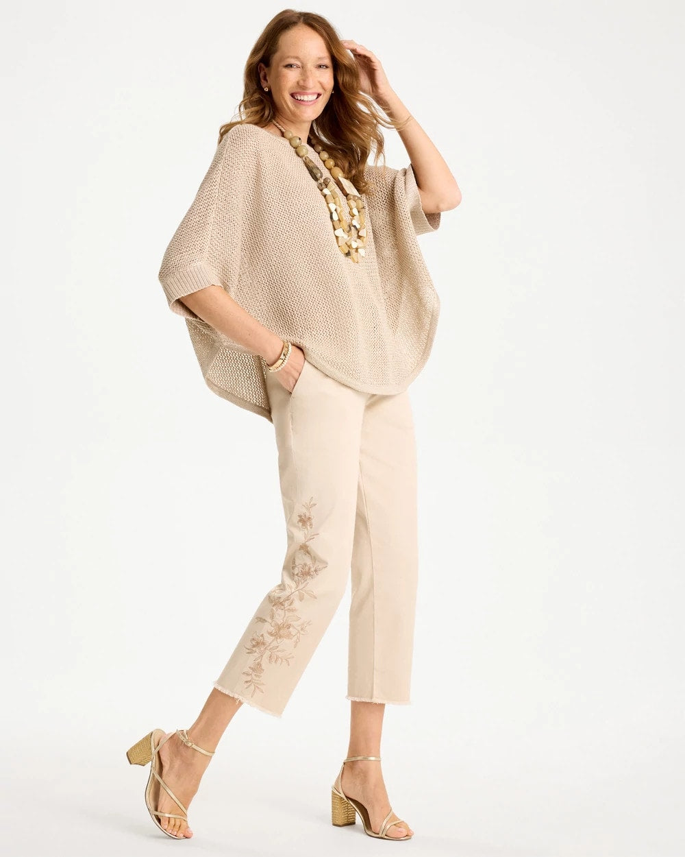 Chico's Relaxed Embroidered Fray Crop Pant
