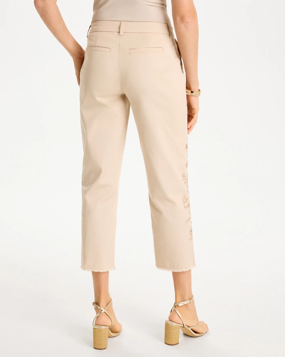 Chico's Relaxed Embroidered Fray Crop Pant