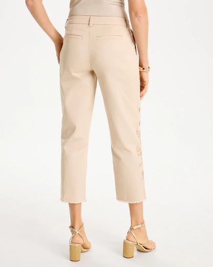 Chico's Relaxed Embroidered Fray Crop Pant