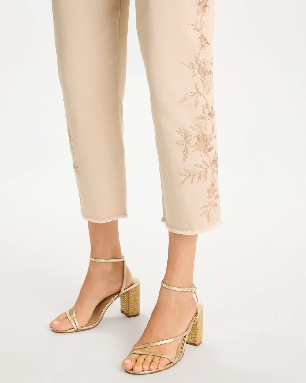 Chico's Relaxed Embroidered Fray Crop Pant