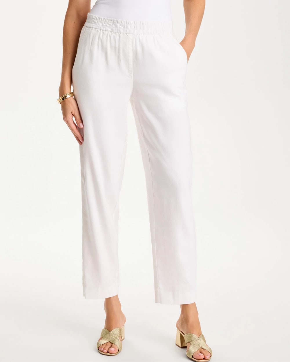 Chico's Soft-Stretch Linen Straight Tapered Ankle Pants