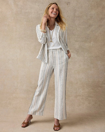 Chico's Striped Piped Linen Fly Front Pants