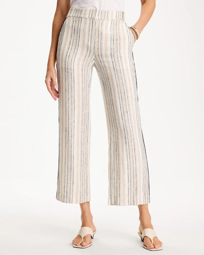 Chico's Striped Piped Linen Fly Front Pants