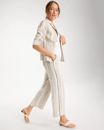 Chico's Striped Piped Linen Fly Front Pants