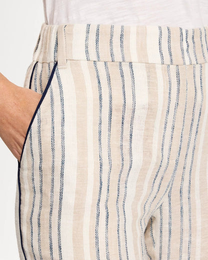 Chico's Striped Piped Linen Fly Front Pants