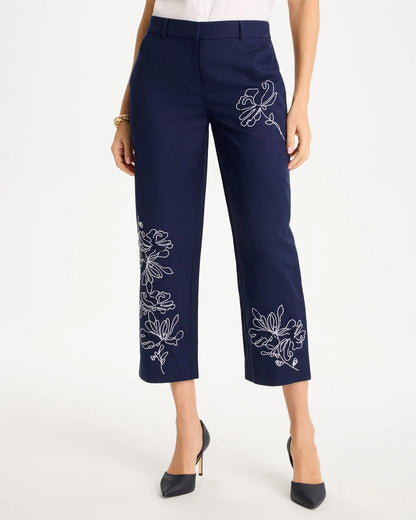 Chico's Embroidered Linen Fly Front Pants