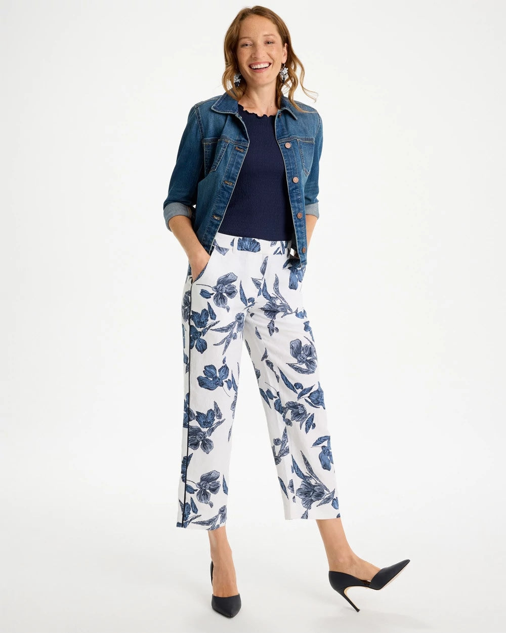 Chico's Piped Linen Fly Front Pants
