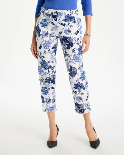 Chico's Printed Relaxed Boyfriend Chino Fray Crop Pants