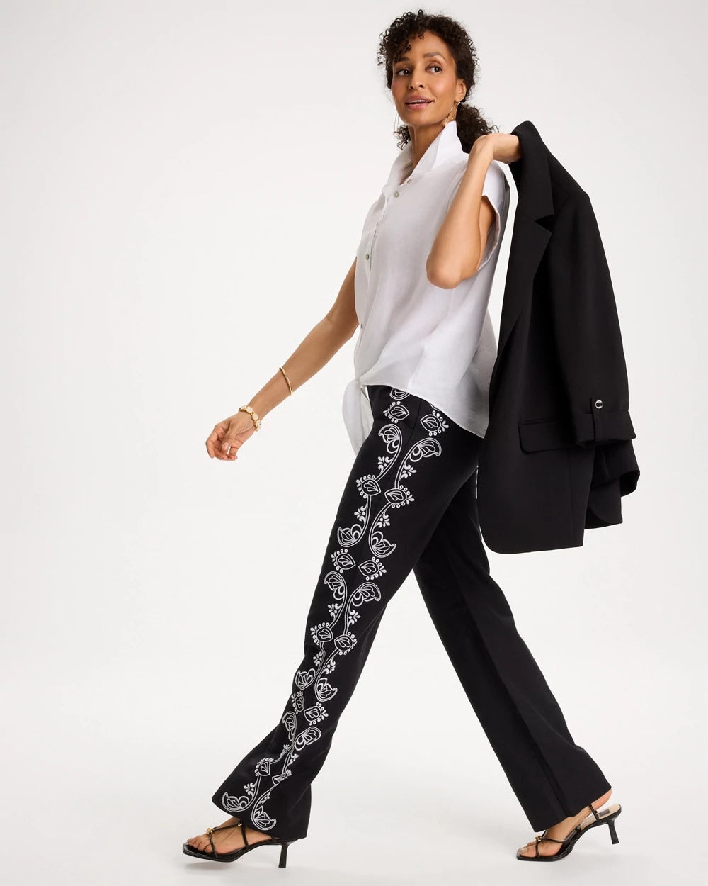 Chico's Embroidered Pull-On Wide-Leg Linen Pants