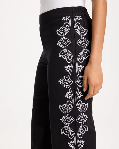 Chico's Embroidered Pull-On Wide-Leg Linen Pants