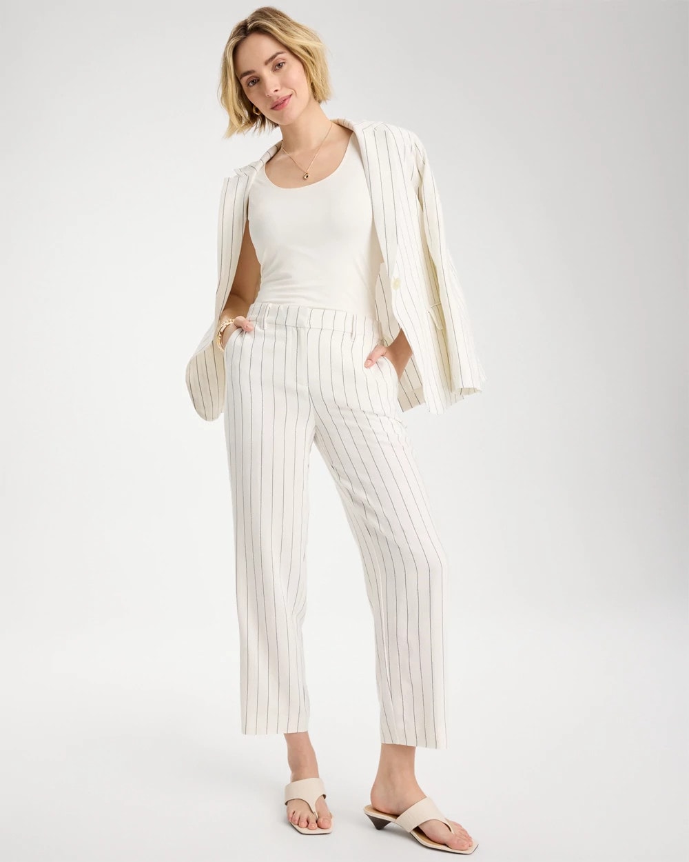 Chico's Striped Linen Wide-Leg Ankle Pants