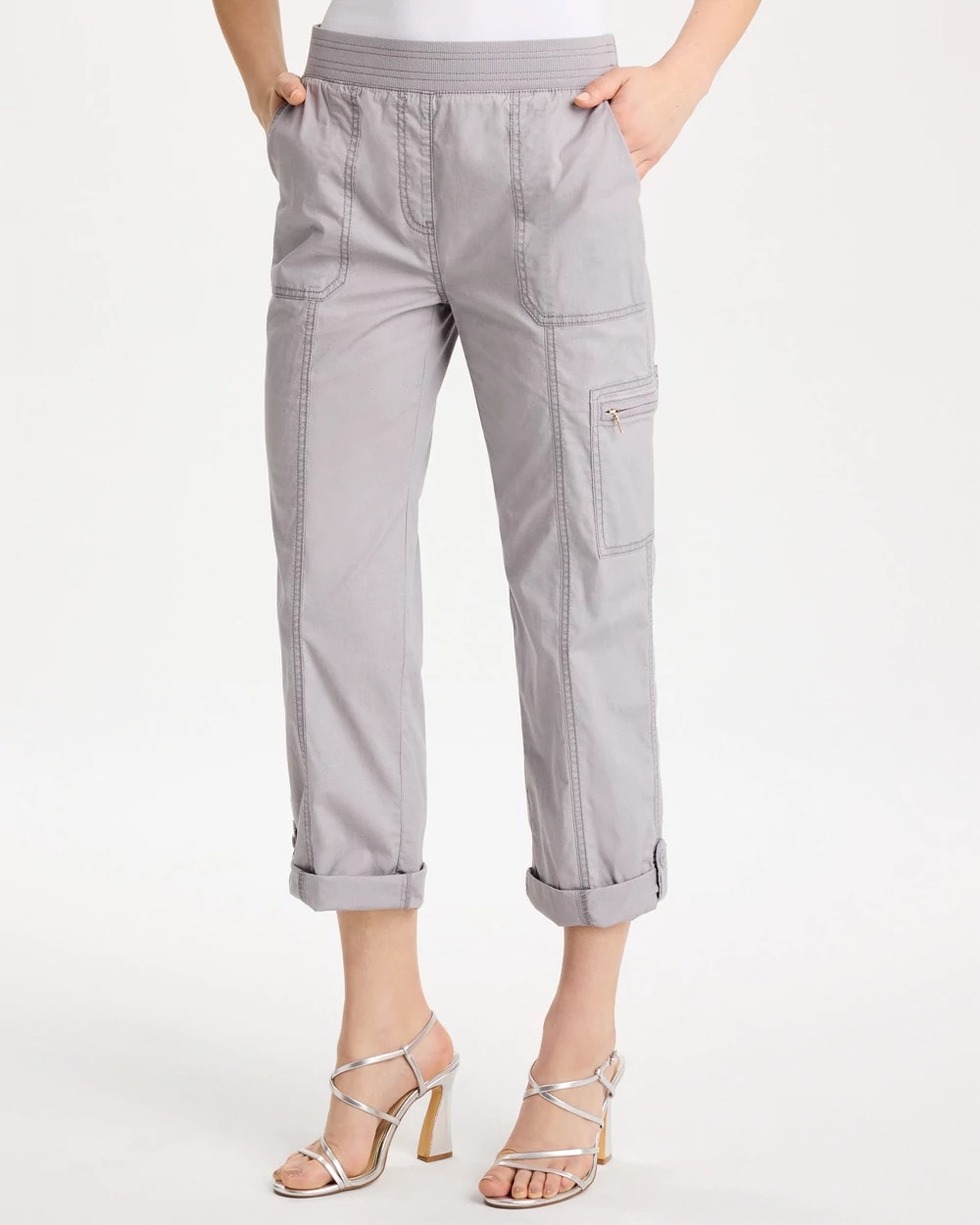 Chico's Poplin Cropped Roll Tab Pants